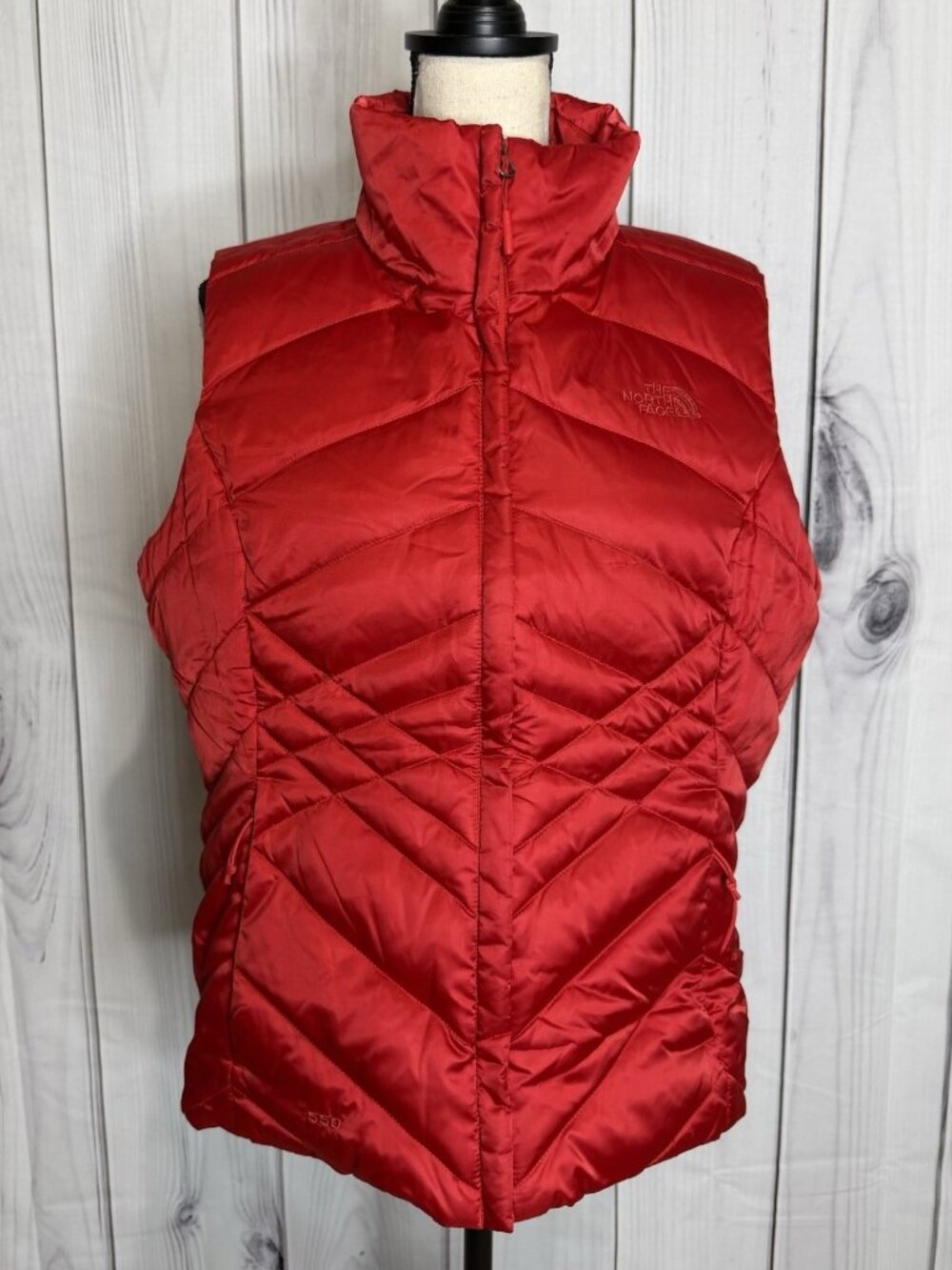 The North Face Aconcagua 550 Down Puffer Vest Womens Sz L Red Full Zip Quilted